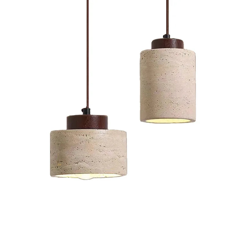 Travertine stone pendant light in 10 cm and 16.5 cm, walnut-coloured caps