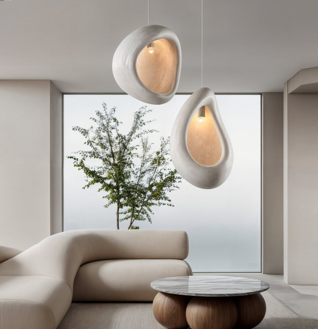 Resin Pendant Lamp Modern Two-Shape Ceiling Light | Open Shell