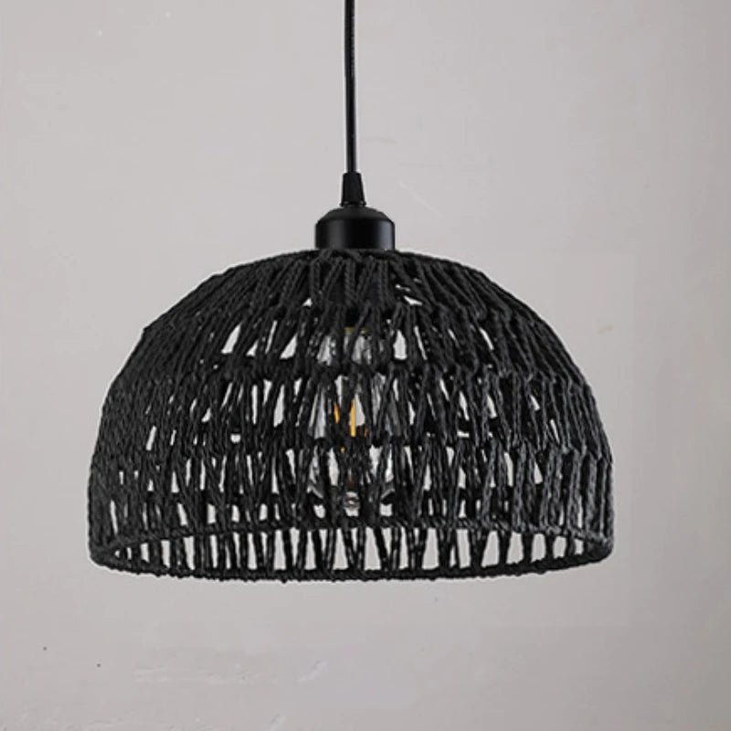 Woven rope dome pendant light in black