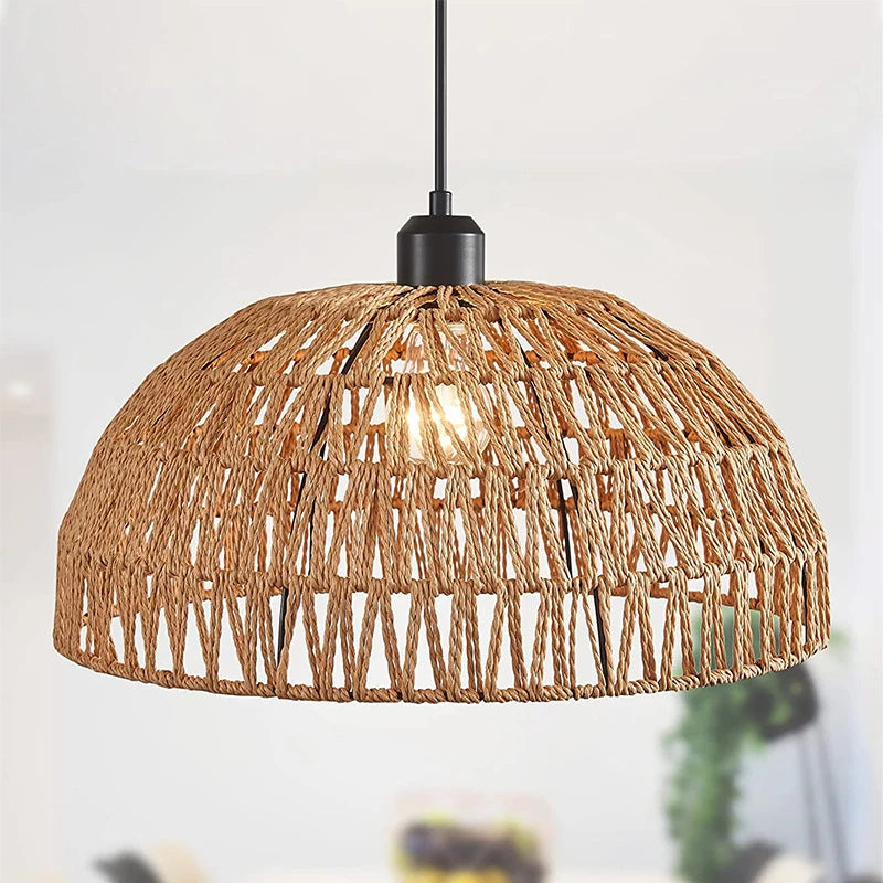 Woven rope dome pendant light in natural