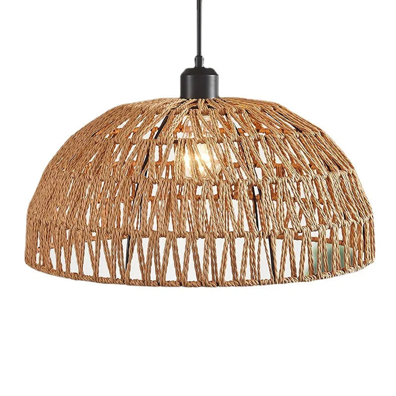 Woven rope dome pendant shade in natural