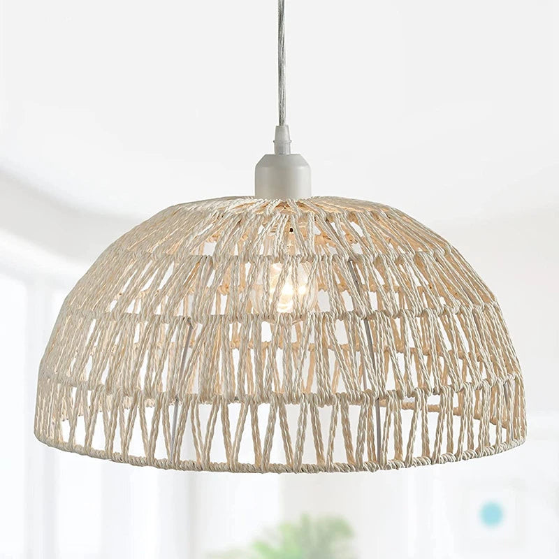 Woven rope dome pendant light in white